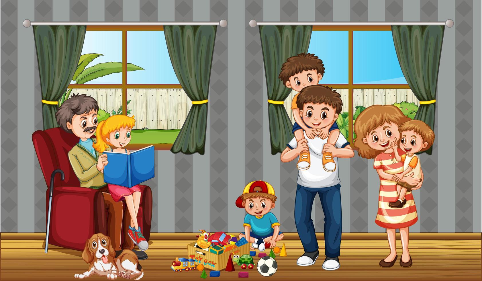 Scene with people in family relaxing at home vector