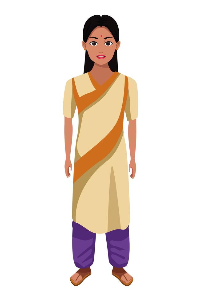 niña india, llevando, tradicional, hindú, ropa vector