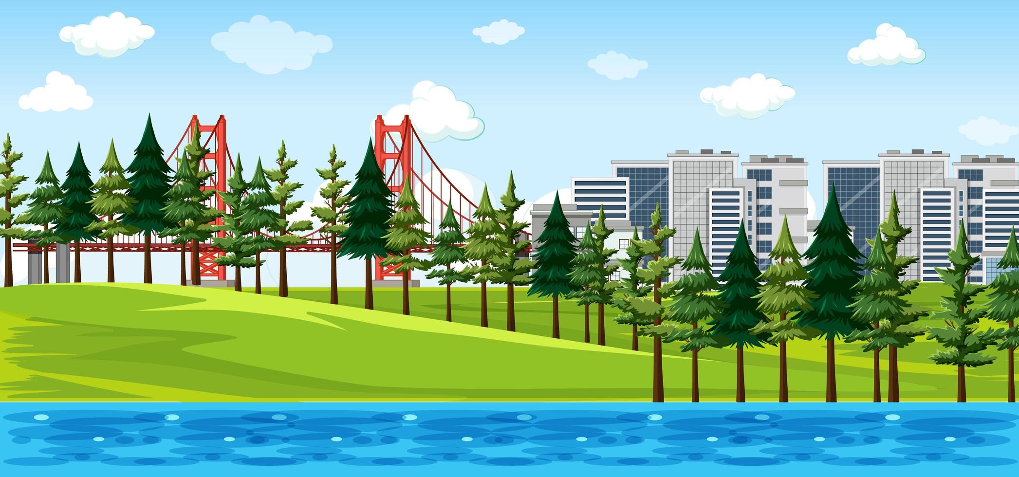 ciudad con escena de paisaje de parque natural vector