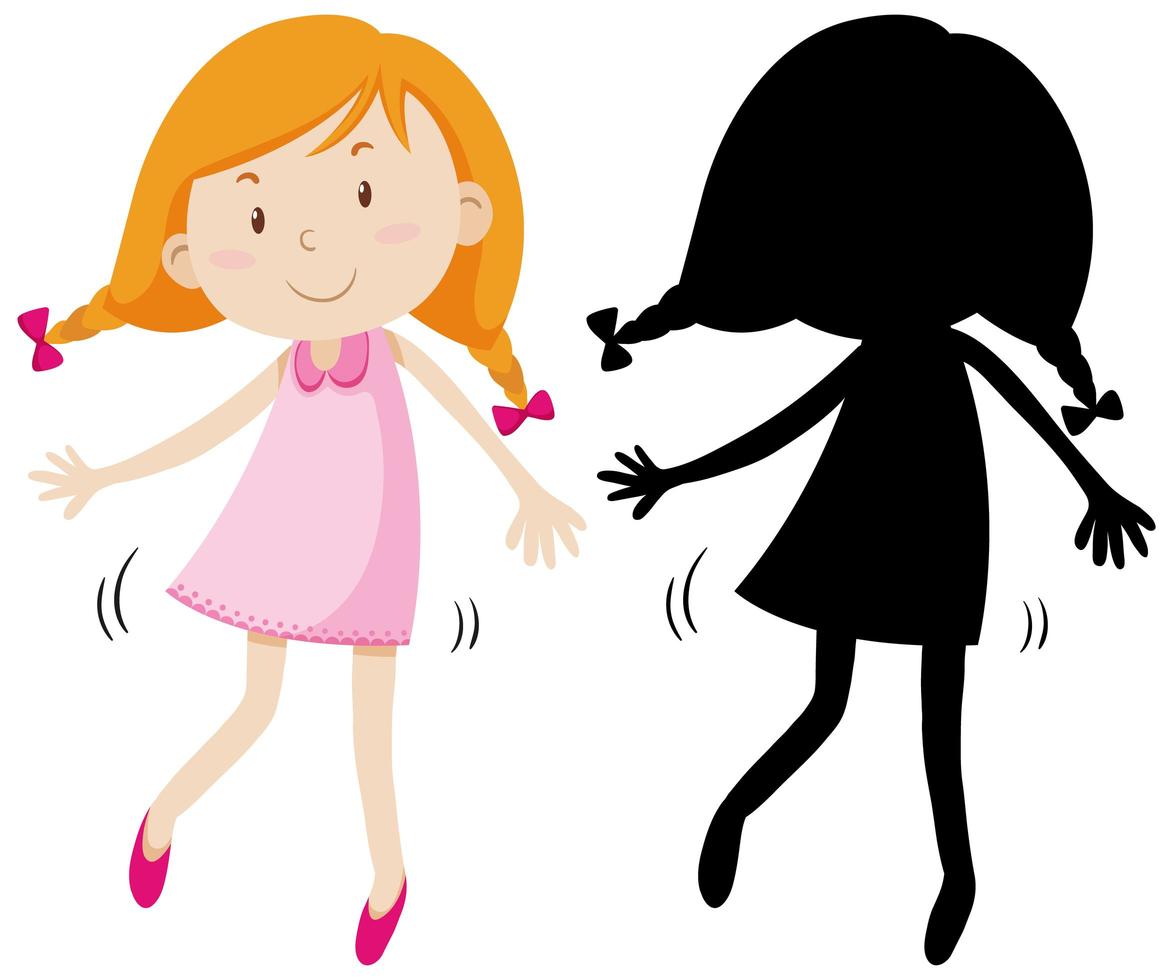 Happy girl wearing cute dress with its silhouette vector