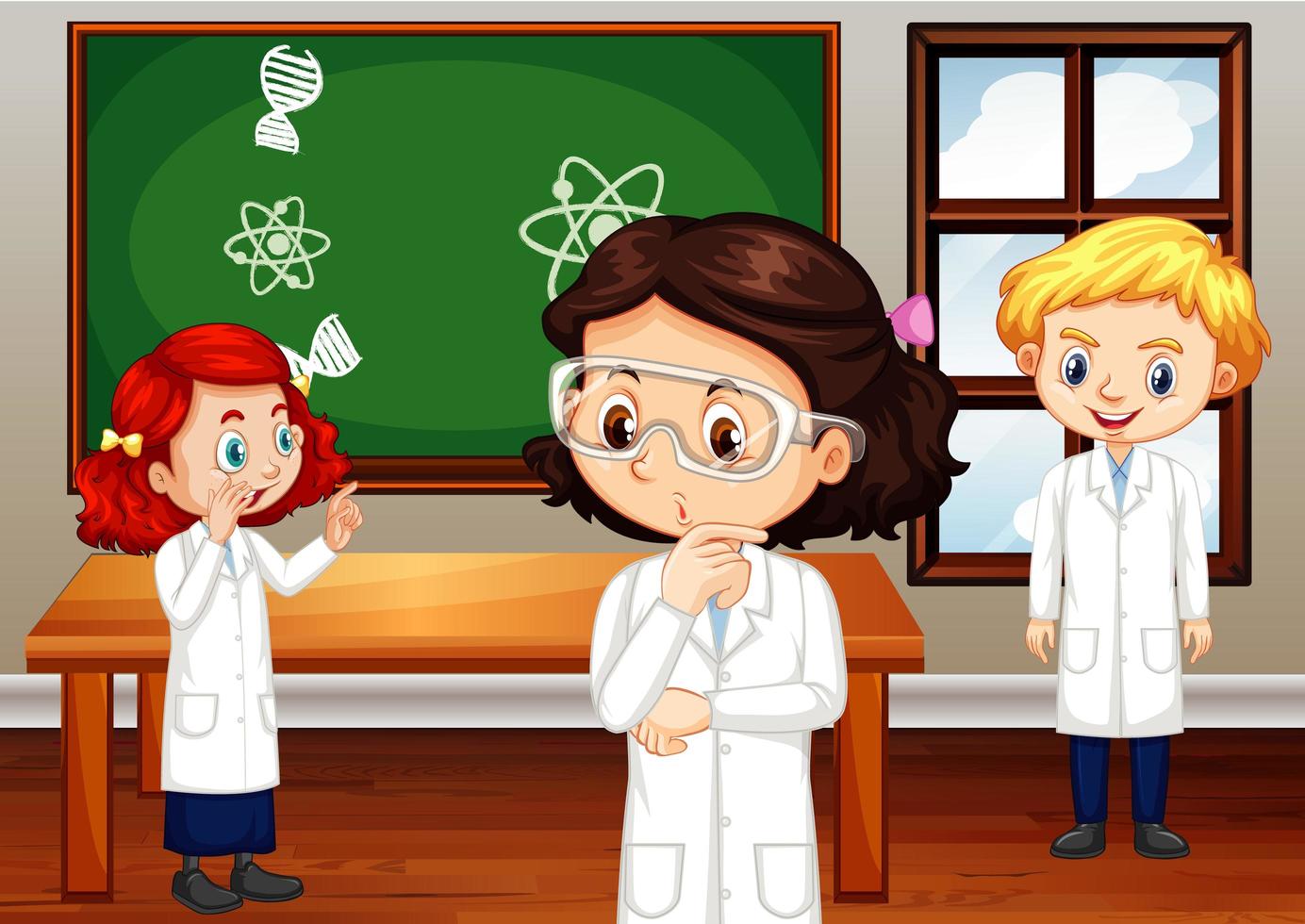 Students in science gown standing in classroom vector