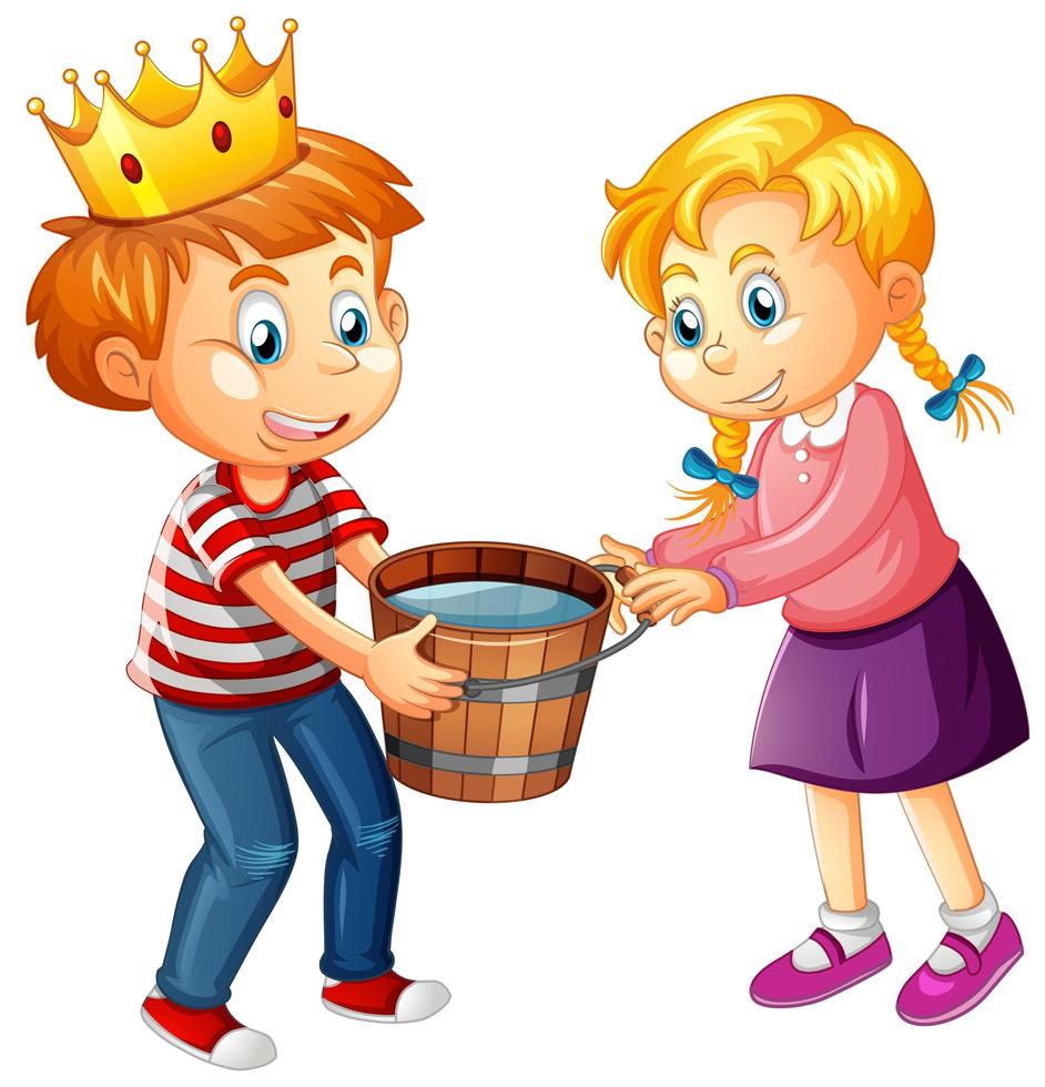A boy wearing crown with a cute girl on white background vector