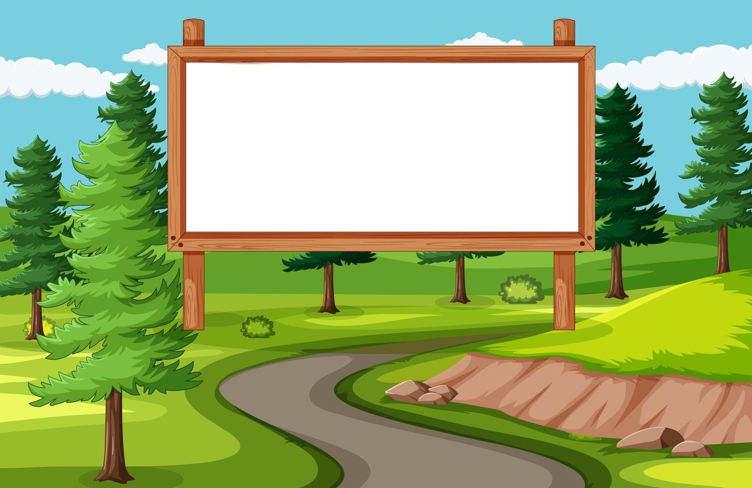 tablero de banner vacío en el paisaje del parque natural vector