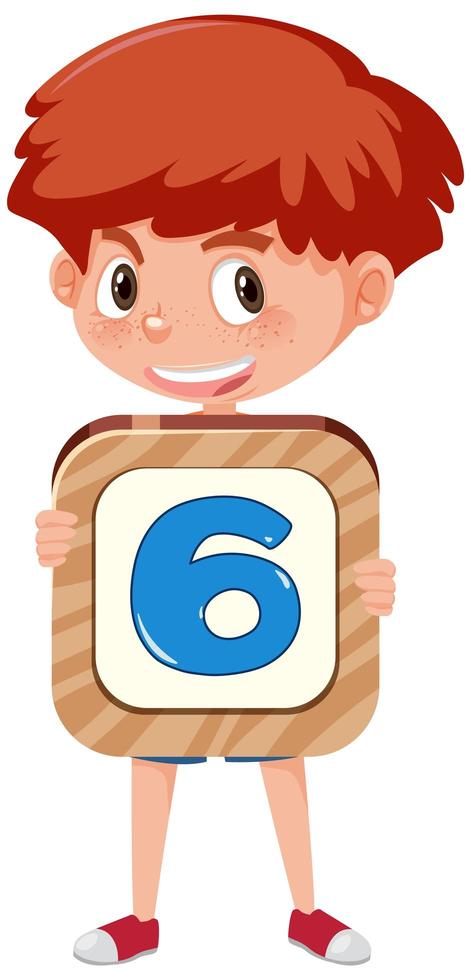 Student boy holding the number cartoon character isolated on white background vector