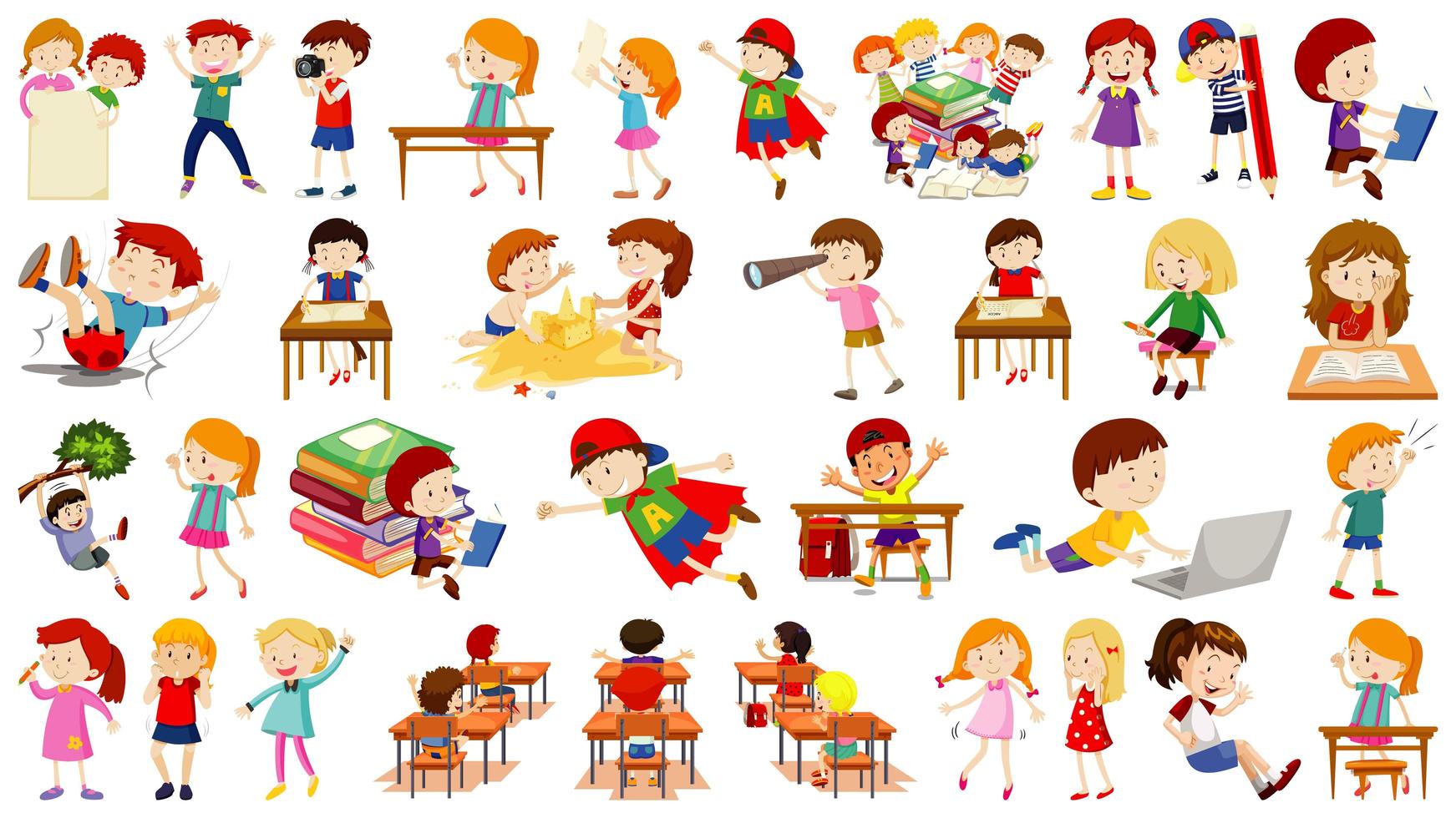 conjunto de personaje de dibujos animados de niños lindos vector