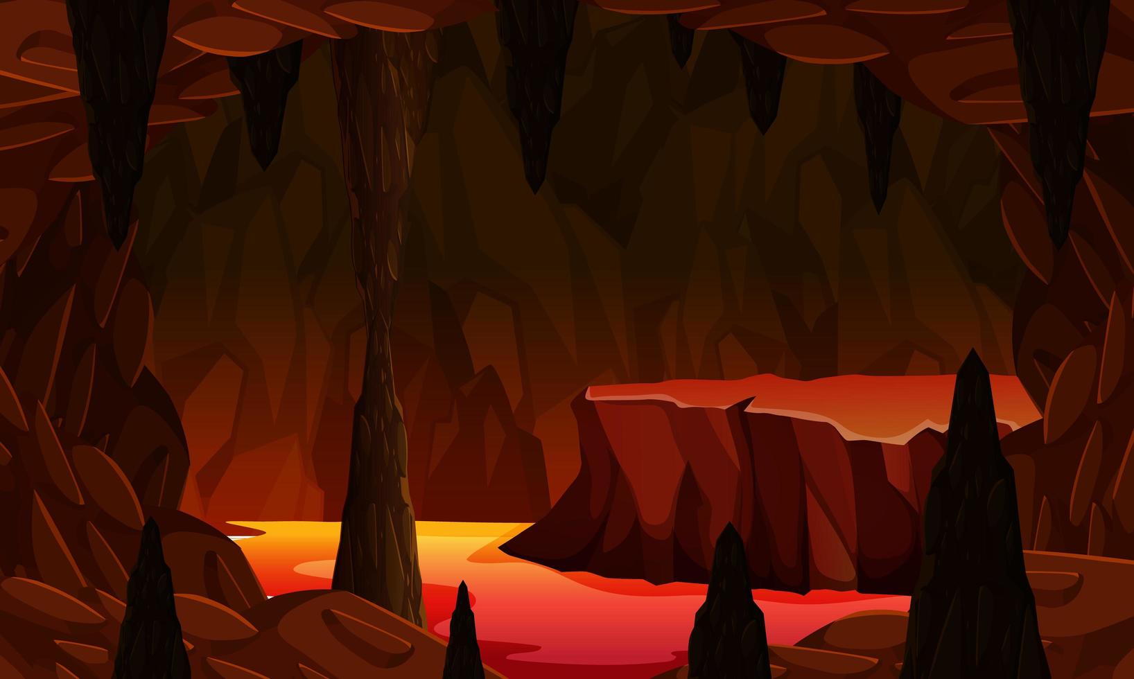 Infernal dark cave with lava scene vector