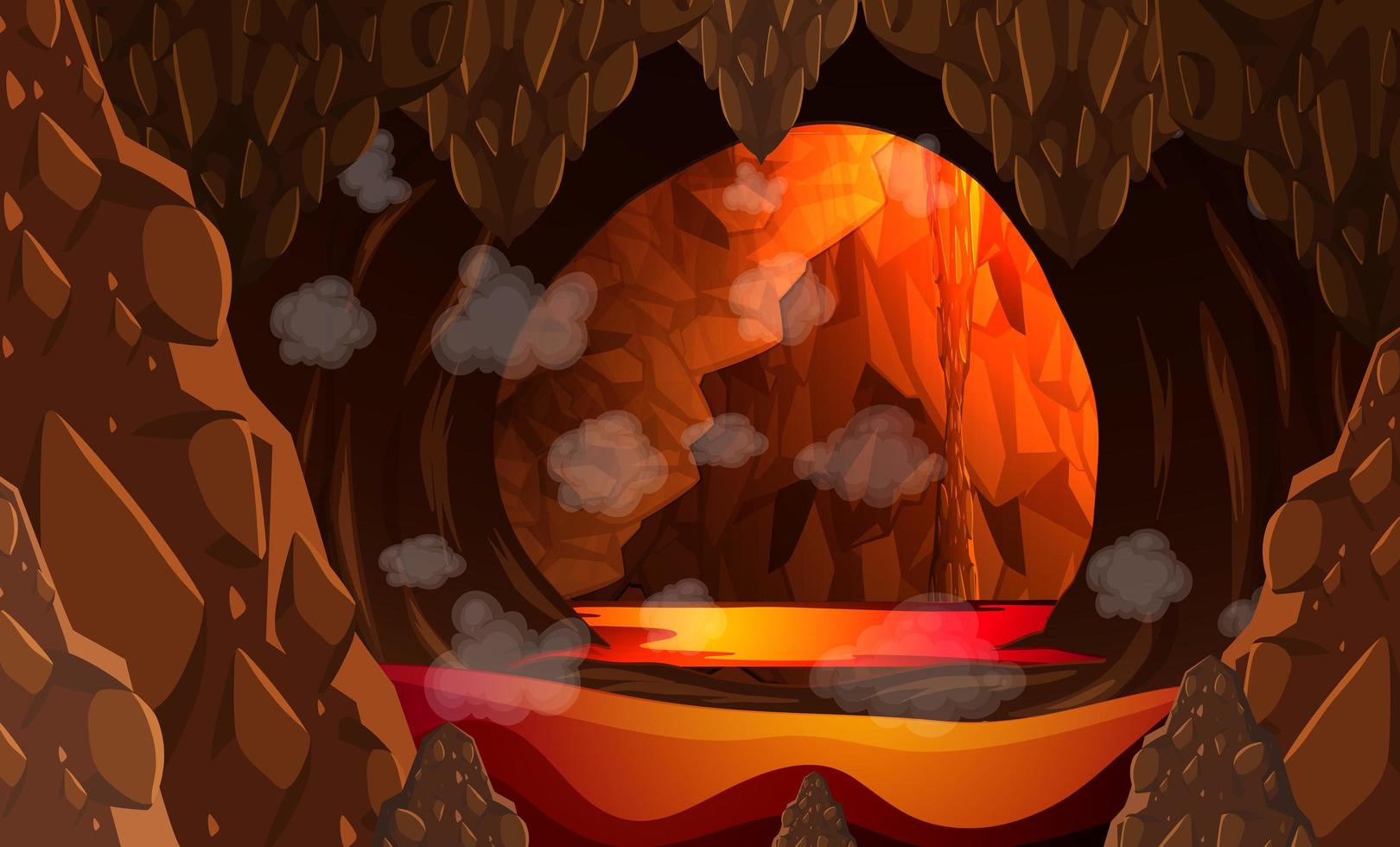 Infernal dark cave with lava scene vector