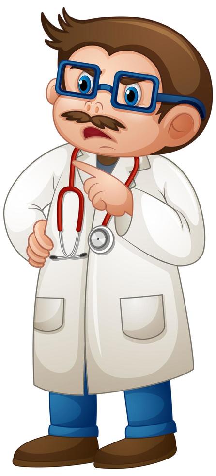 Doctor man in uniform cartoon character on white background vector
