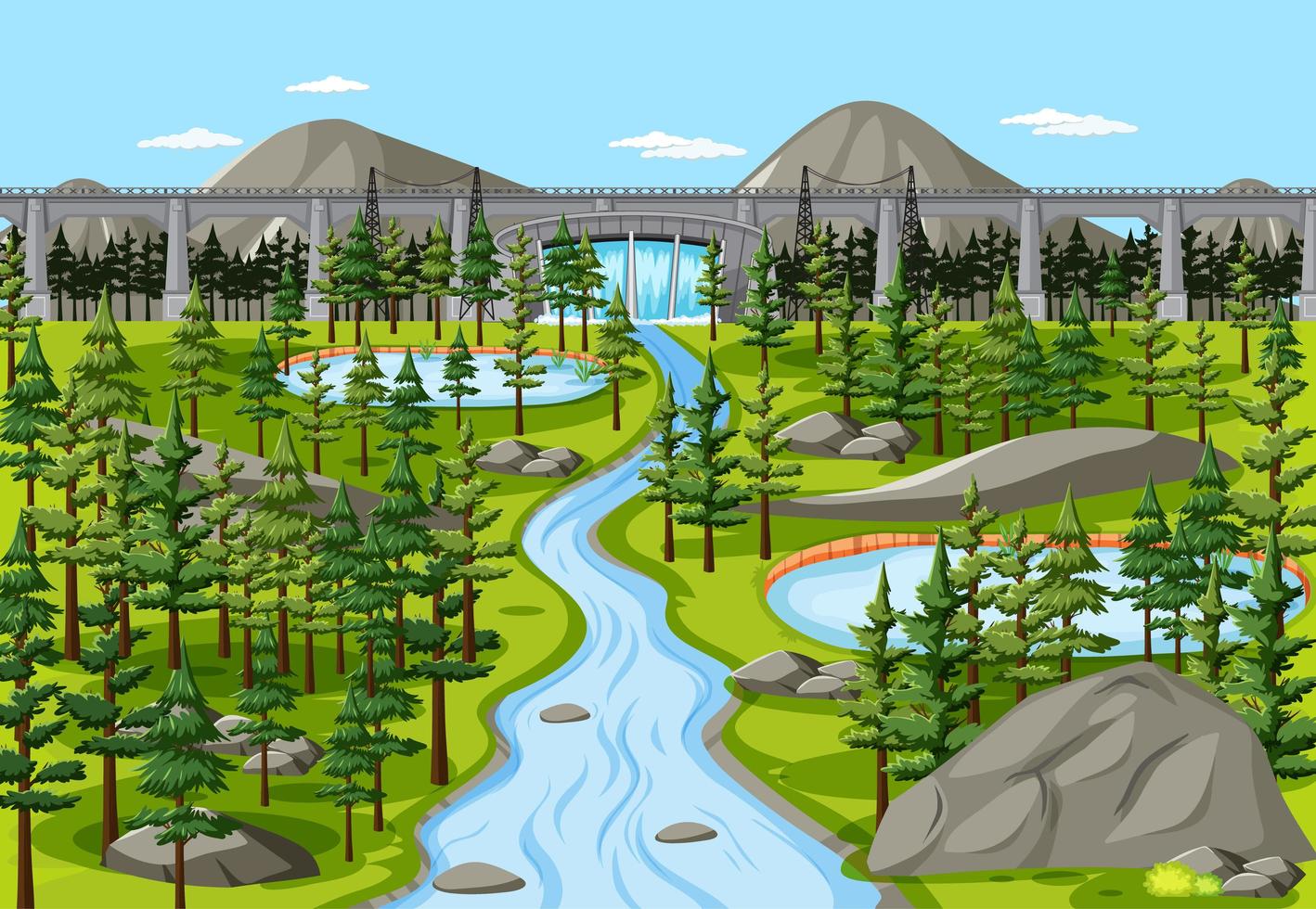 Dam in nature landscape scene vector