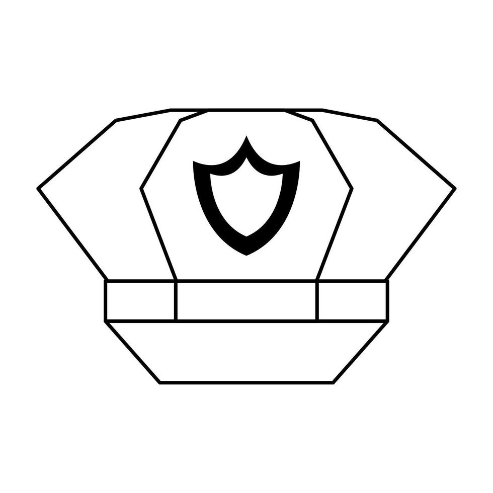 Police cap with badge icon in black and white vector