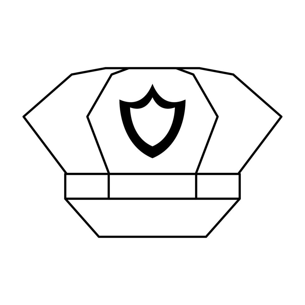 Police cap with badge icon in black and white vector