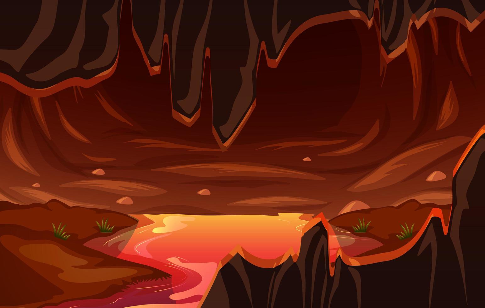 Infernal dark cave with lava scene vector