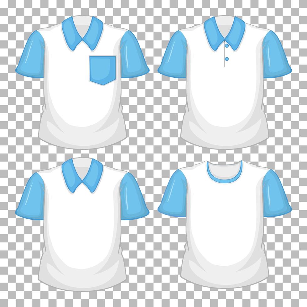 Conjunto de diferentes camisas con mangas azules aisladas sobre fondo transparente vector