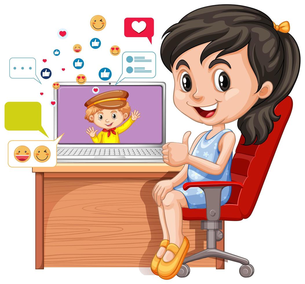 Children with social media elements on white background vector