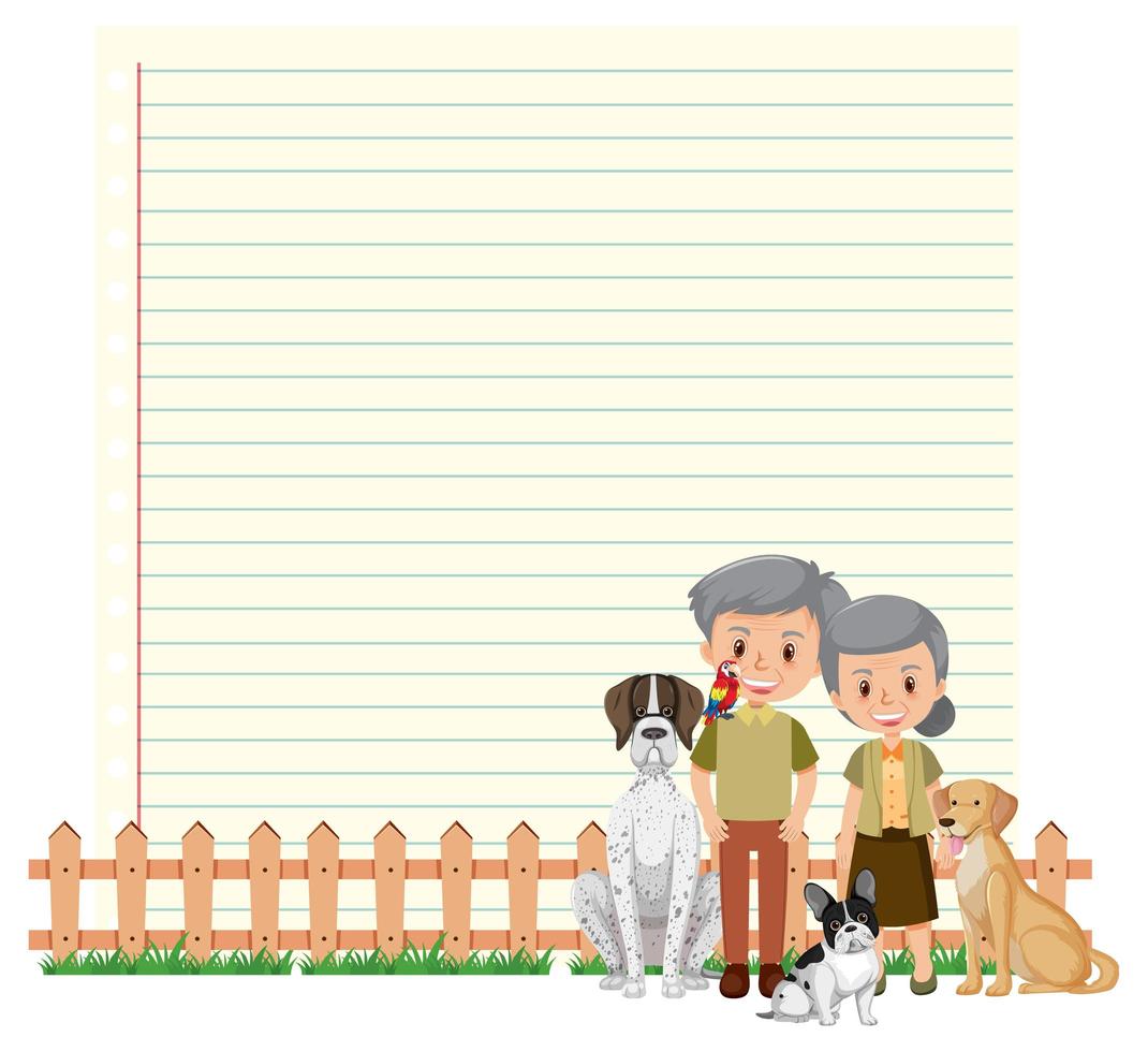 Border frame template with old couple and their dog background vector