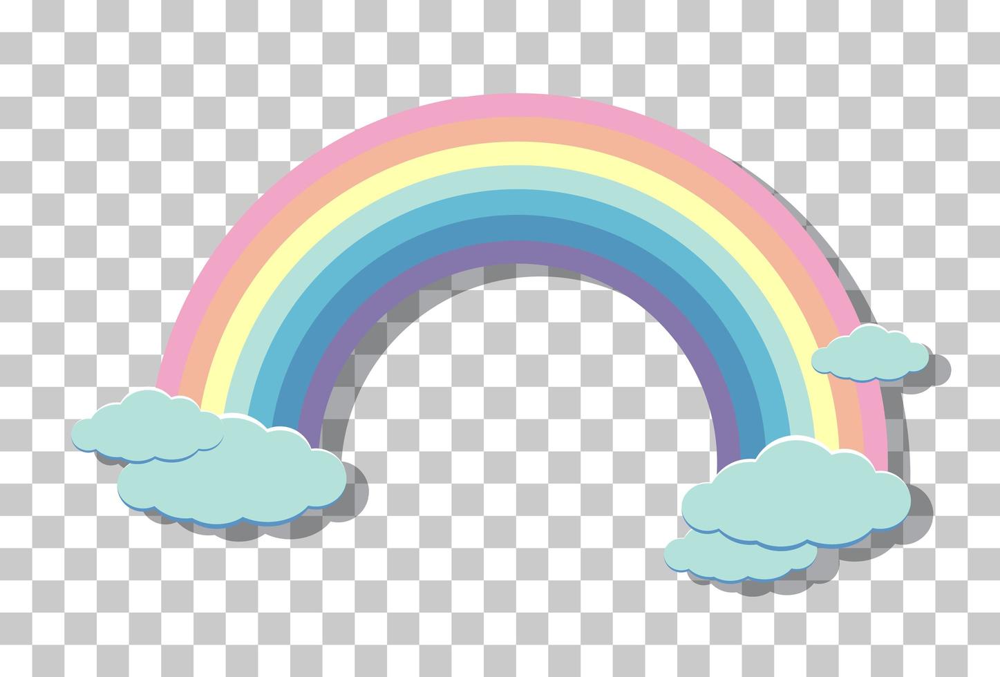 Pastel rainbow with clouds isolated on transparent background vector