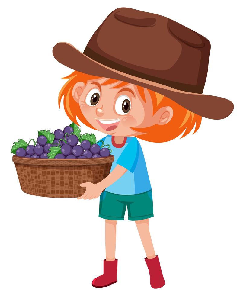 Los niños niña con frutas o verduras sobre fondo blanco. vector