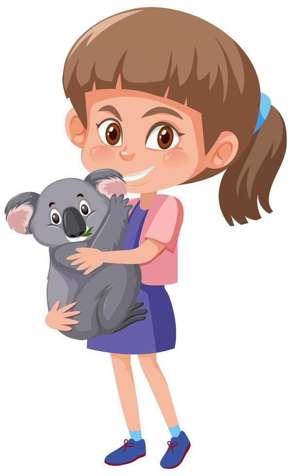 Girl holding cute animal cartoon character isolated on white background vector