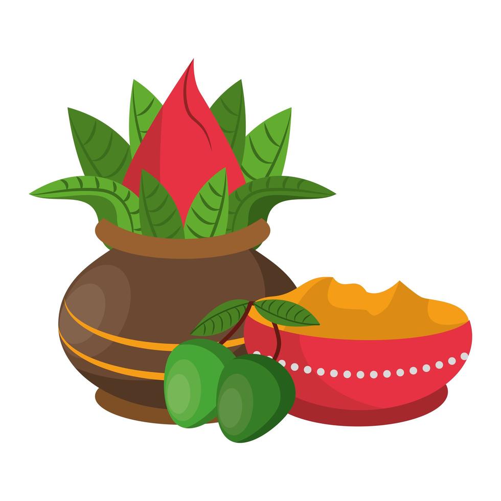 Composición de celebración y ofrenda del festival de ugadi. vector