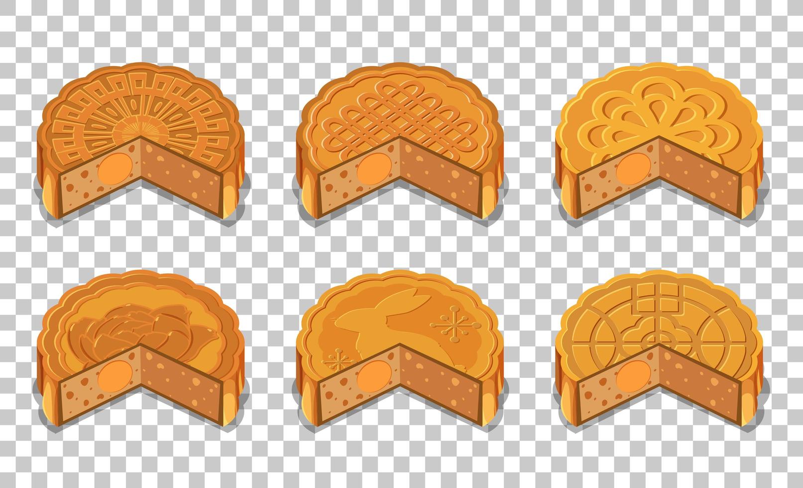 Set of moon cakes isolated on transparent background vector
