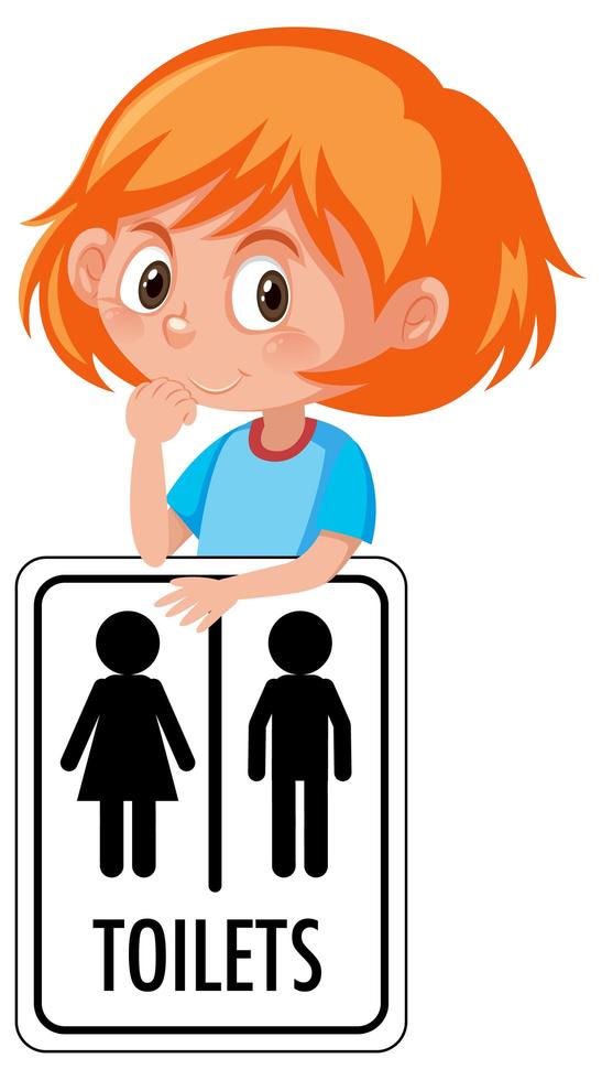 Girl holding toilets sign isolated on white background vector