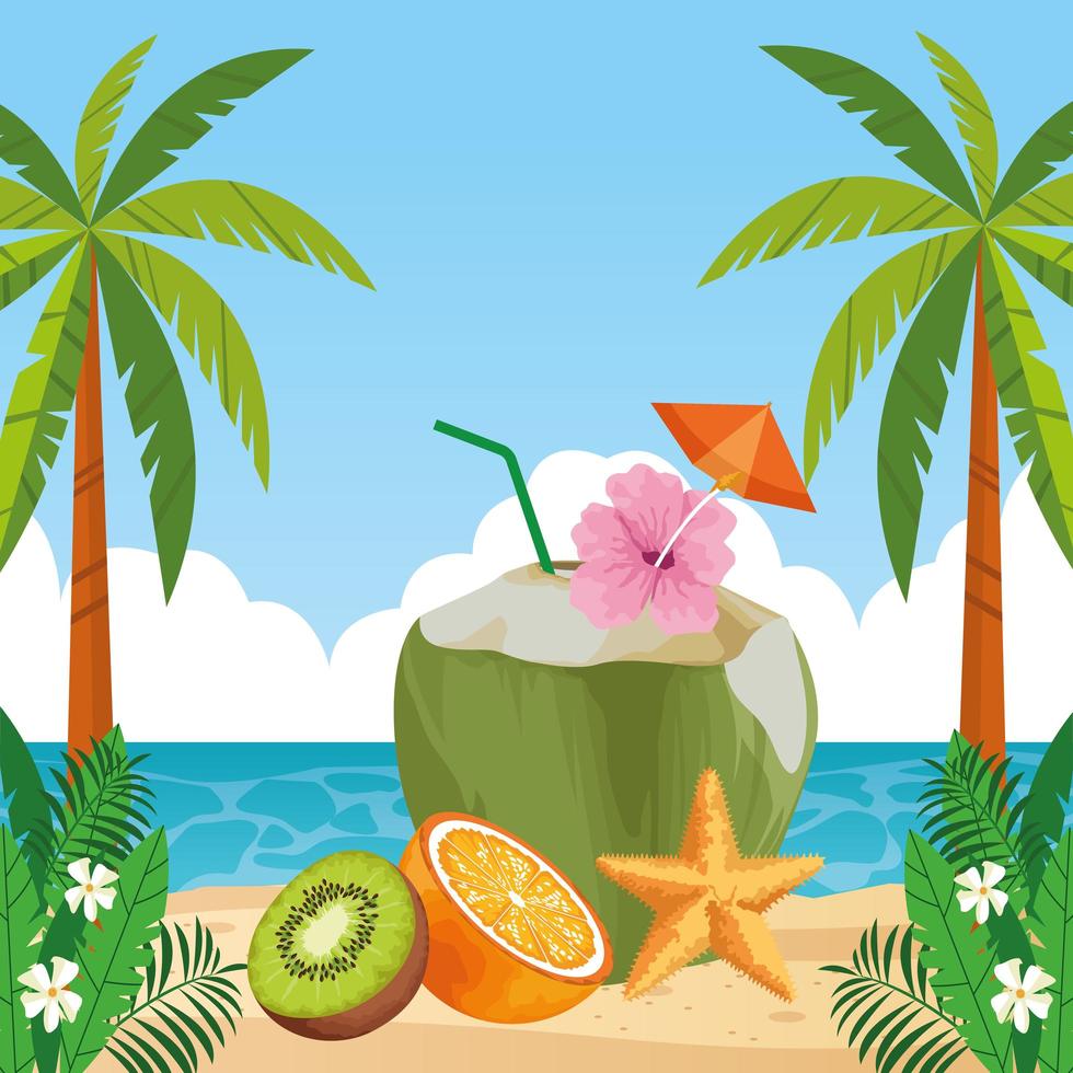 Exotic tropical fruit composition vector