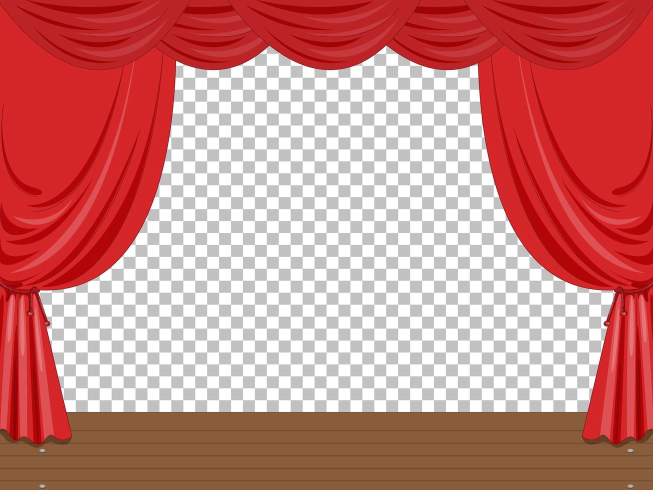 Ilustración de escenario vacío con cortinas rojas transparentes. vector