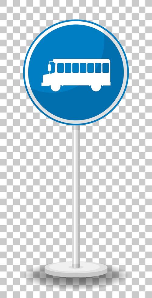 Blue bus stop sign with stand isolated on transparent background vector