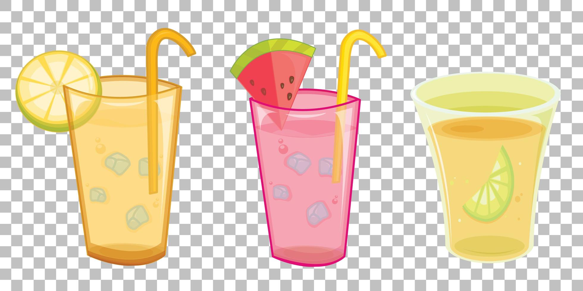 Set of different types of fresh drinks isolated on transparent background vector