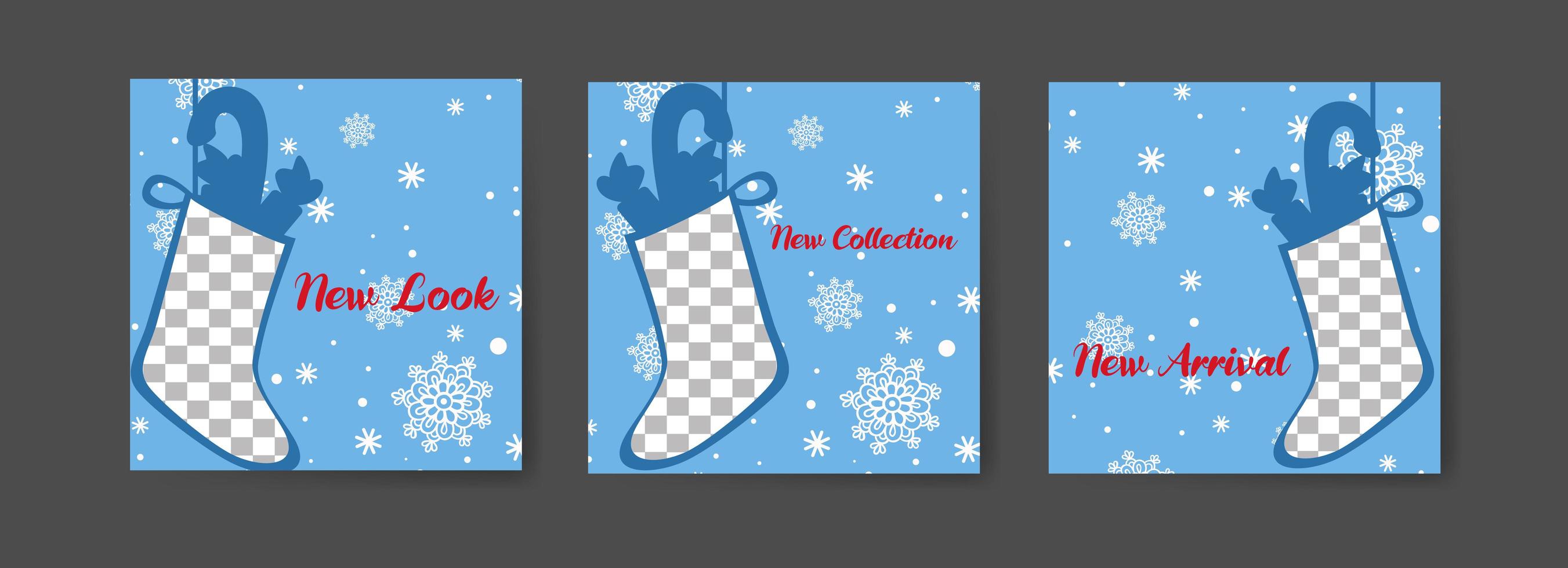 Social media post templates with winter stocking theme vector