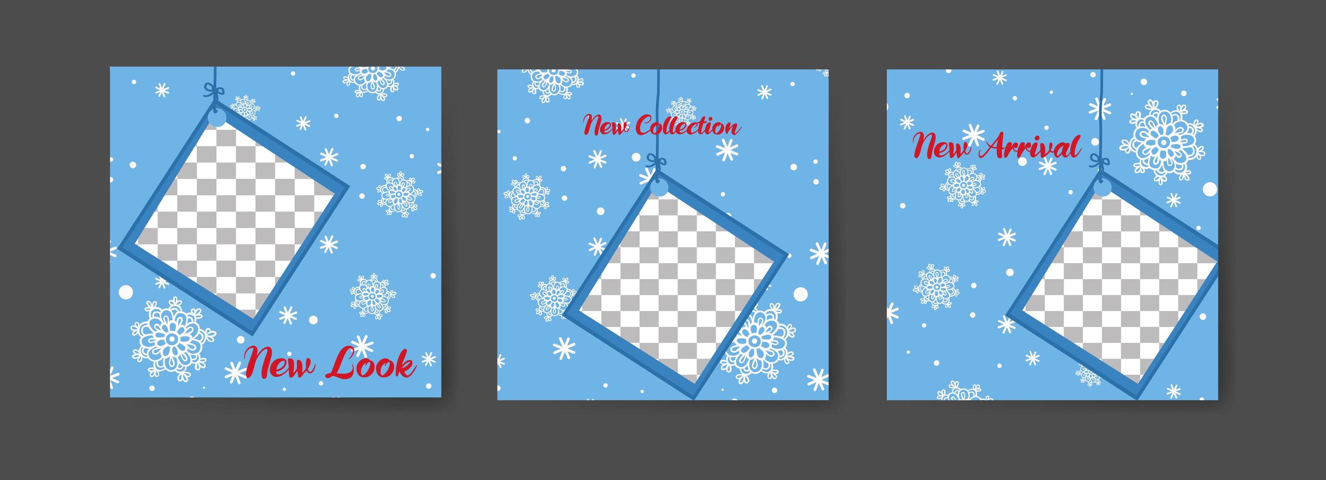 Social media post templates with winter photo theme vector