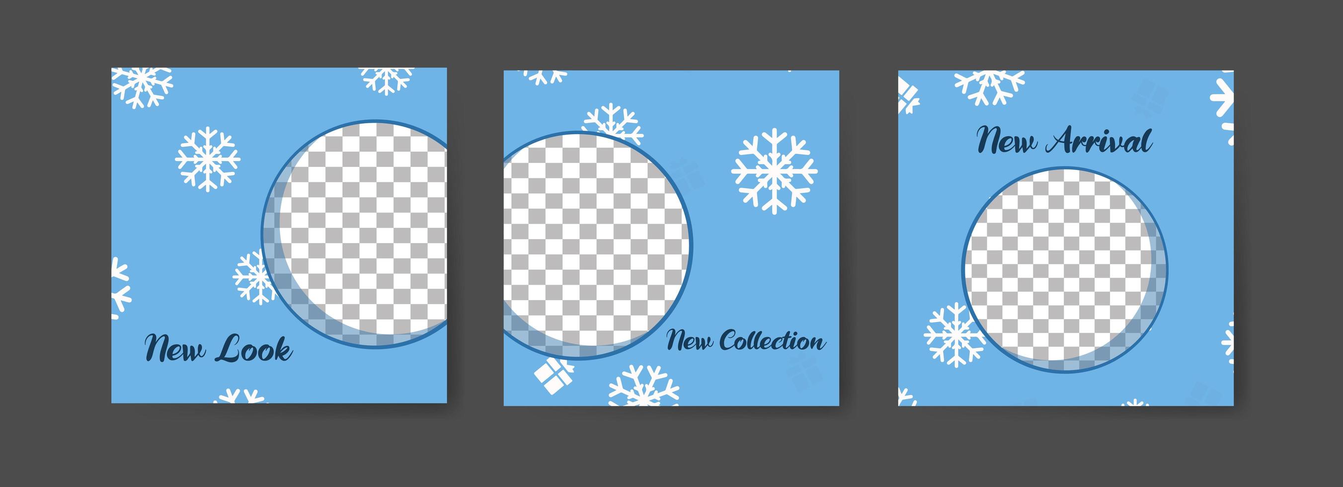 Social media post templates with winter snowflake theme vector