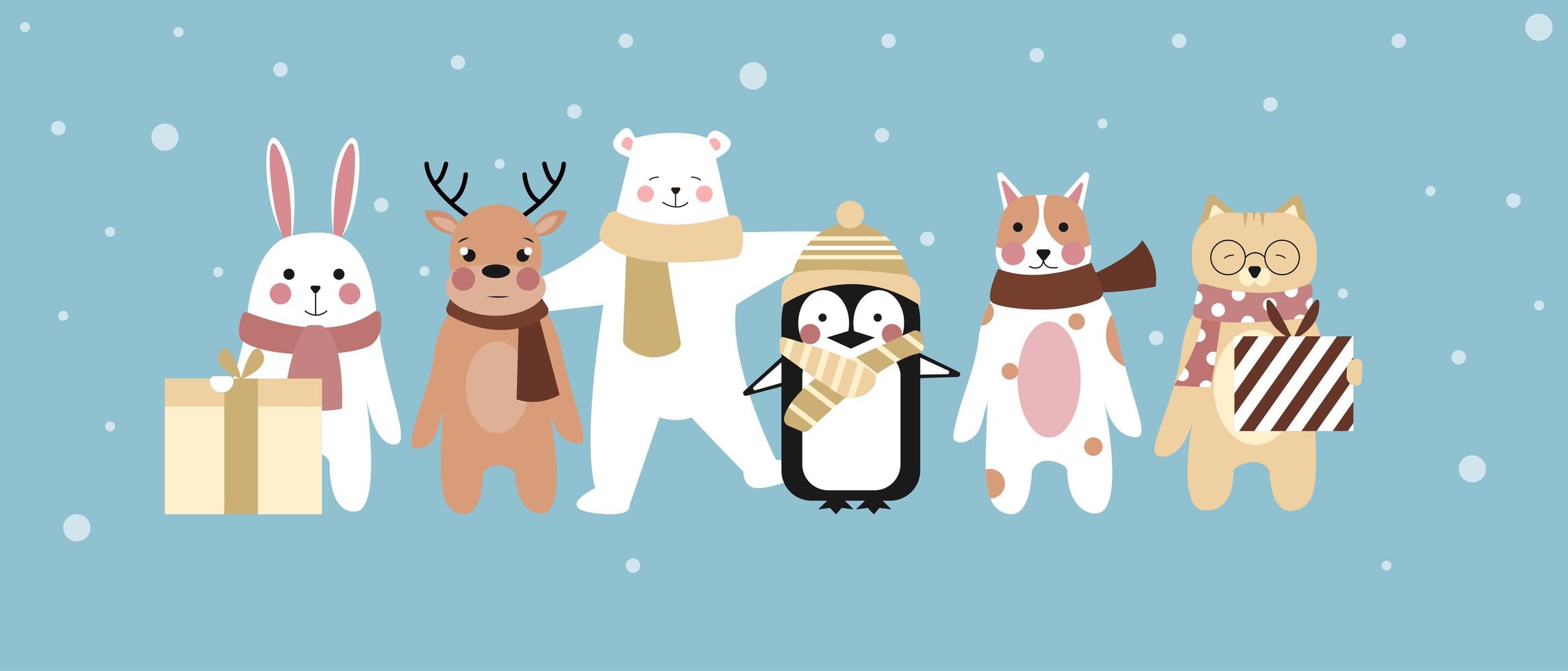 conjunto de personajes de animales de invierno vector