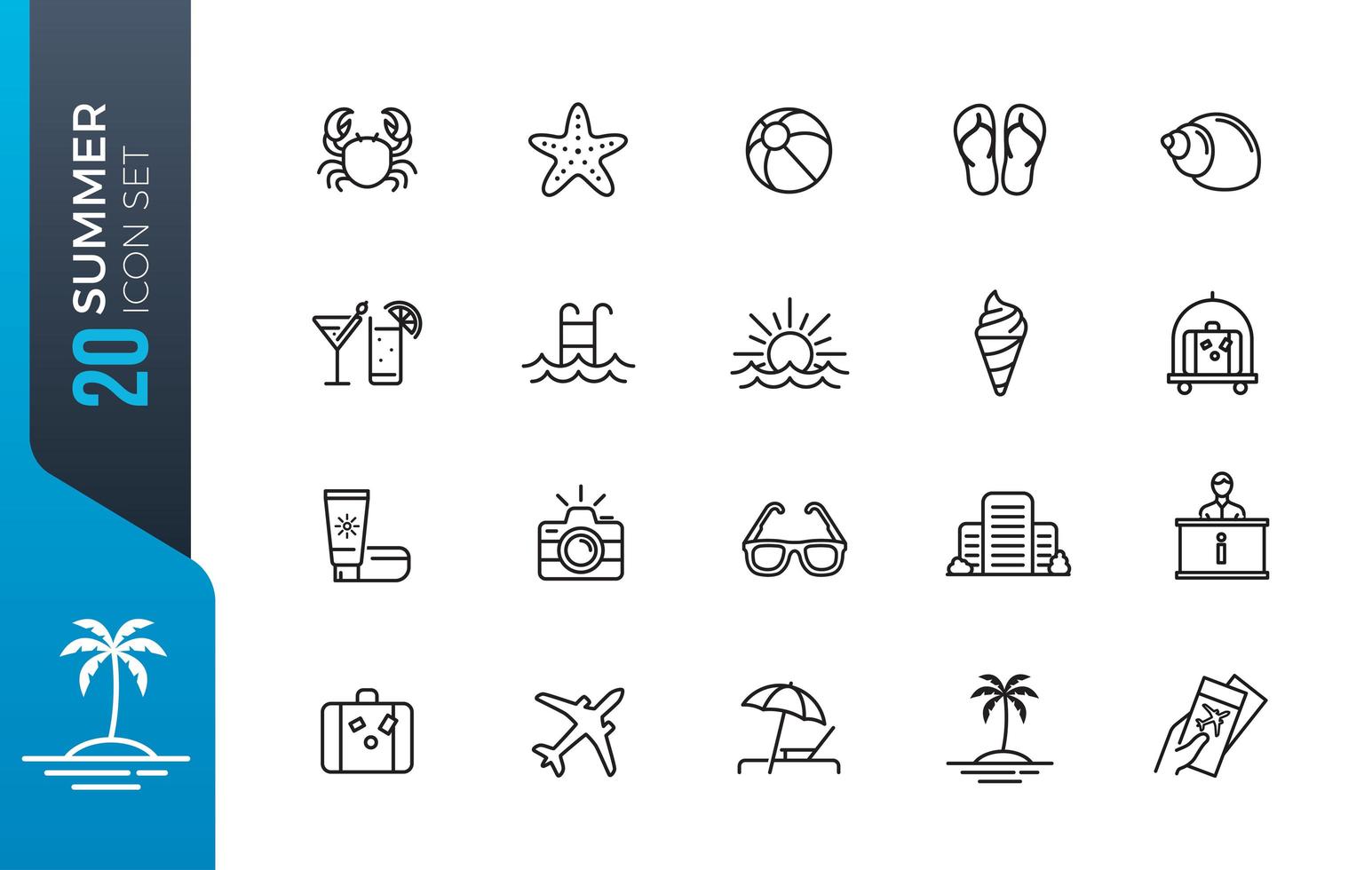 Minimal summer icon set vector