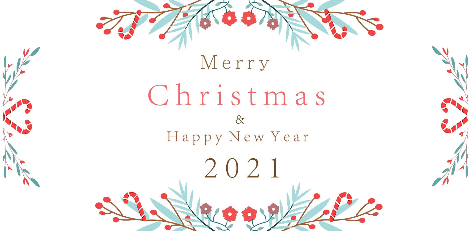 Merry Christmas New Year 2021 design with floral branches vector