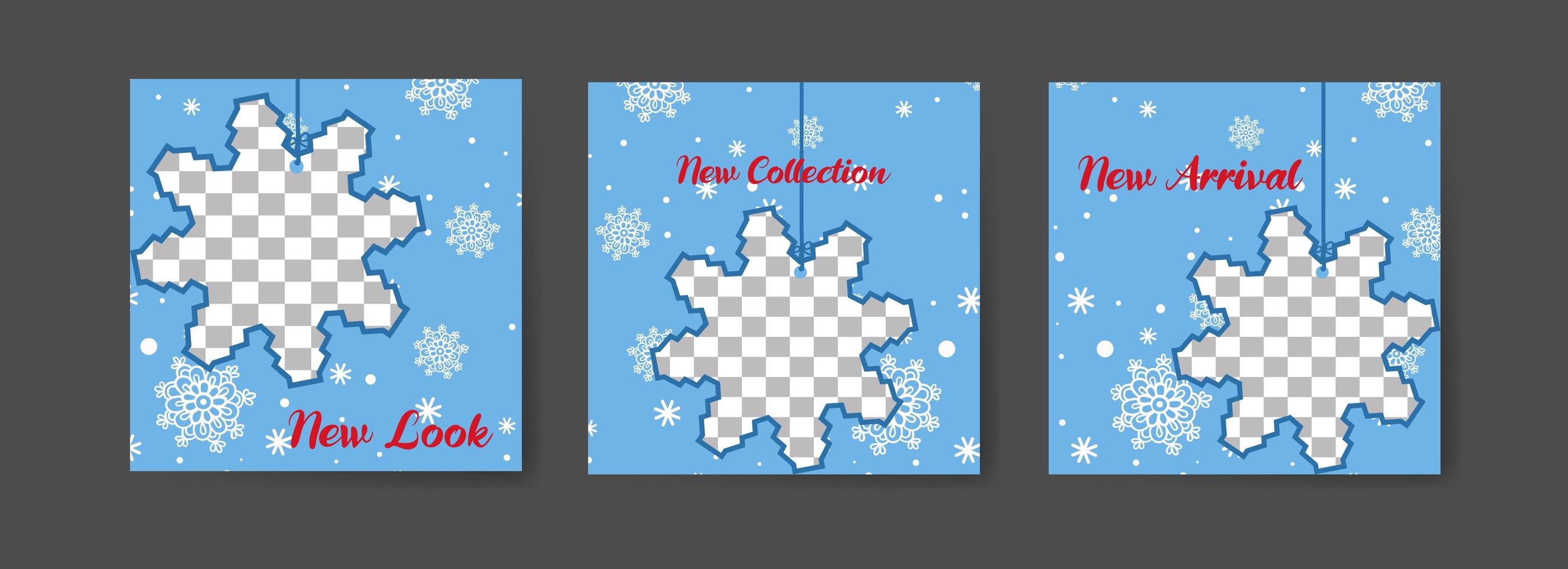 Social media post templates with snowflake theme vector