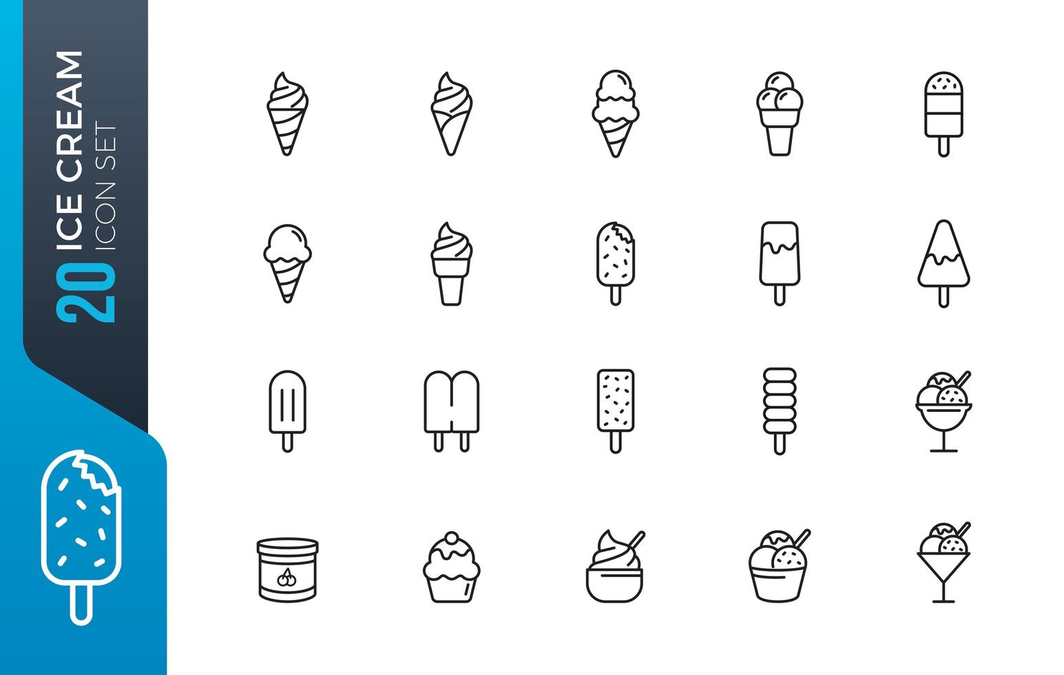 conjunto de iconos de helado mínimo vector