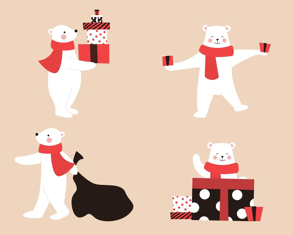 Polar Bear with Gifts Set vector