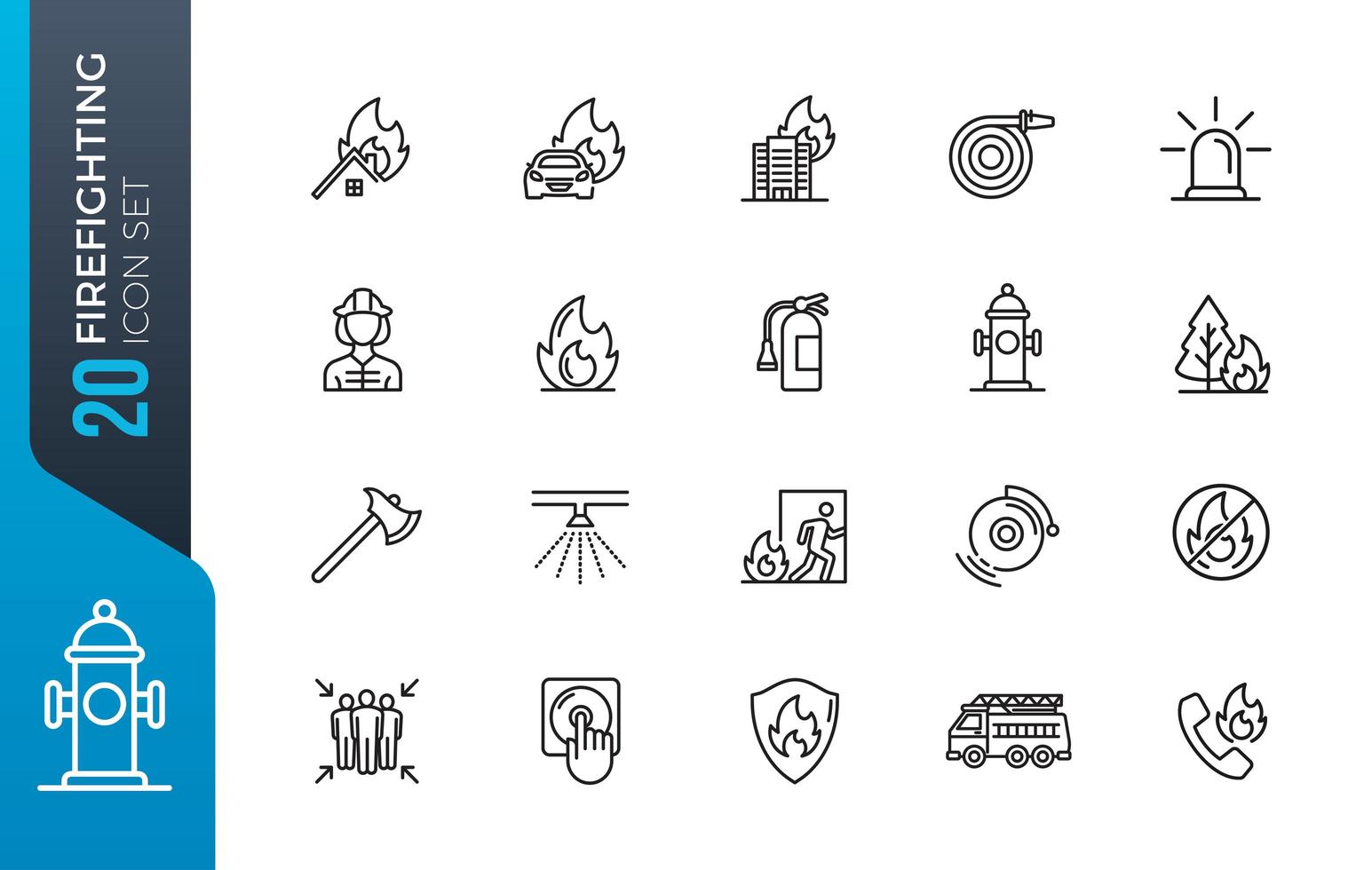 Set of firefighter line icons vector