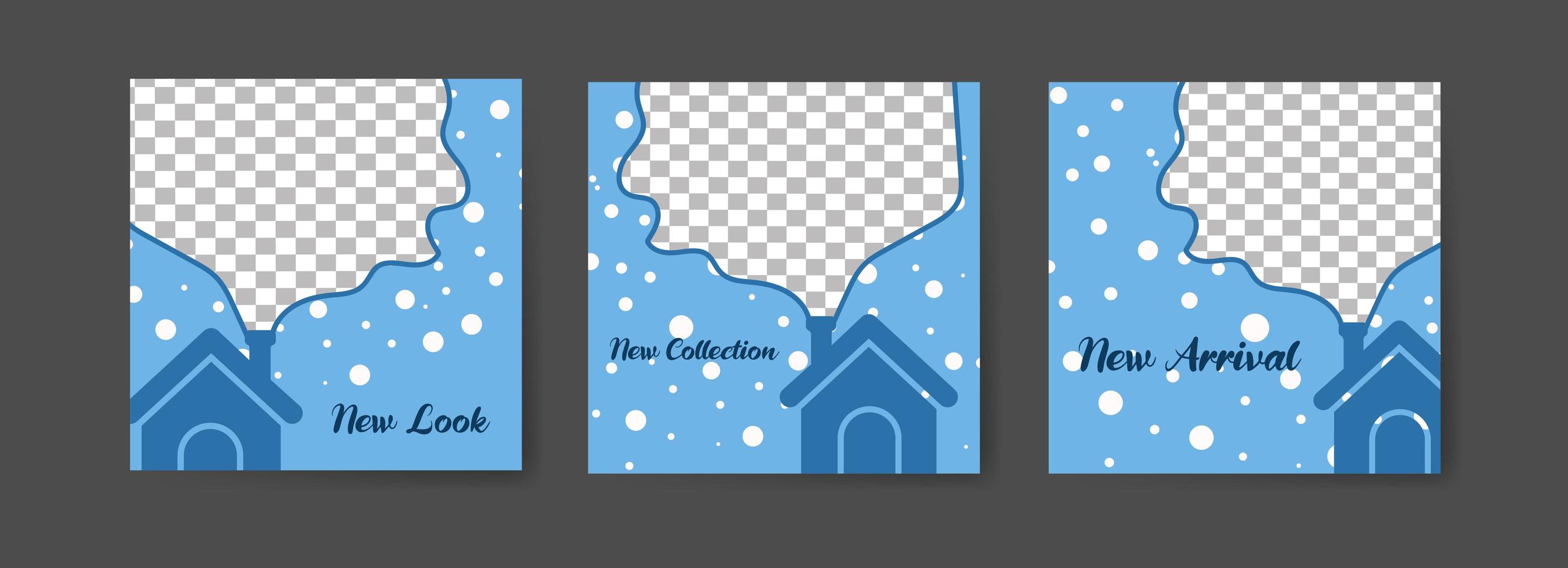 Social media post templates with winter home theme vector