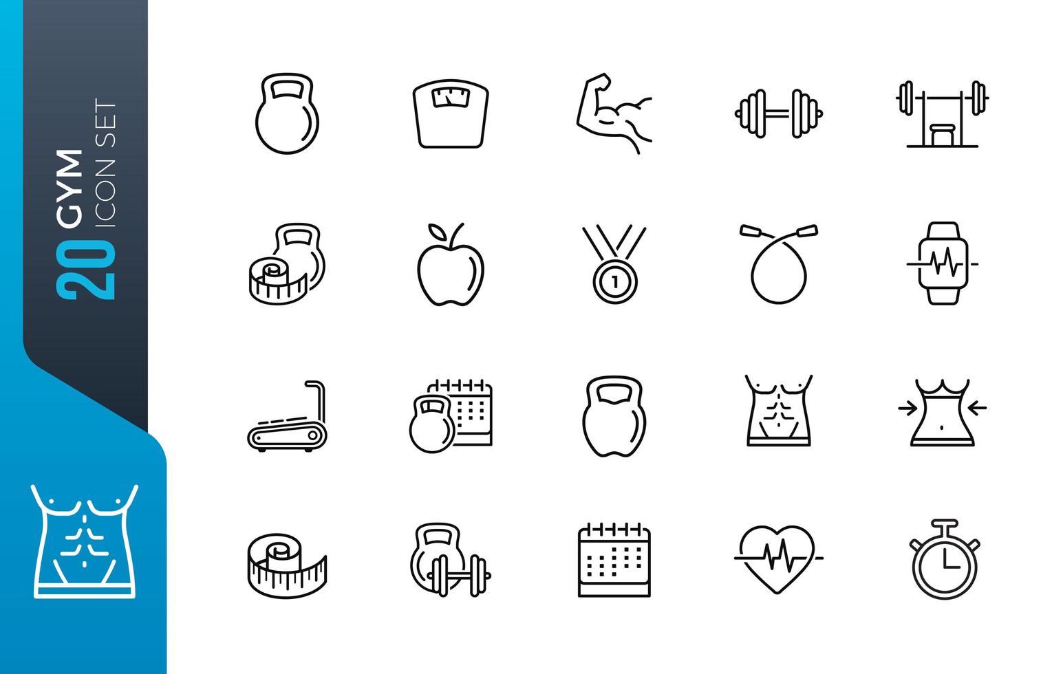 Minimal gym icon set vector