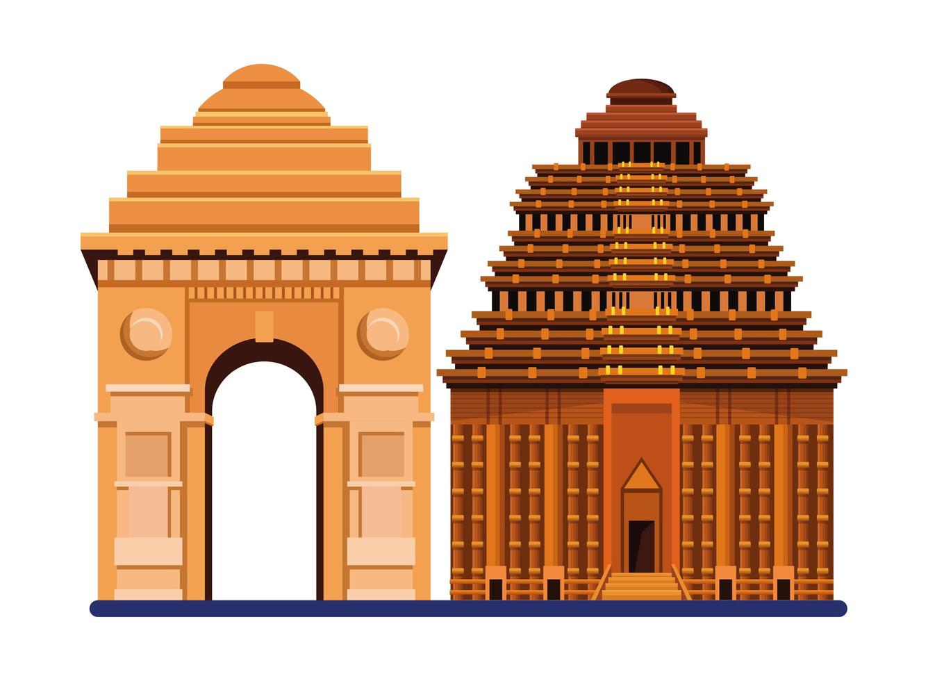 Indian national building and monument icons vector