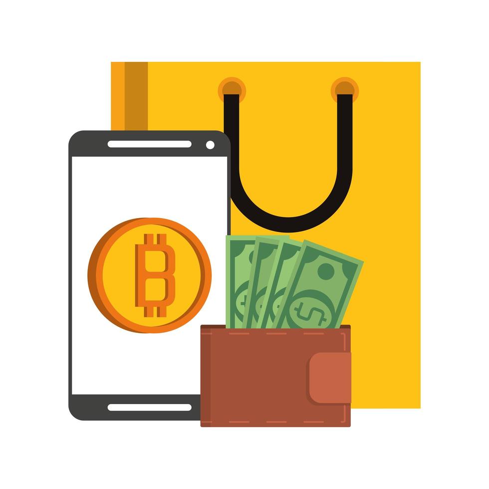 Bitcoin cryptocurrency digital money symbols vector