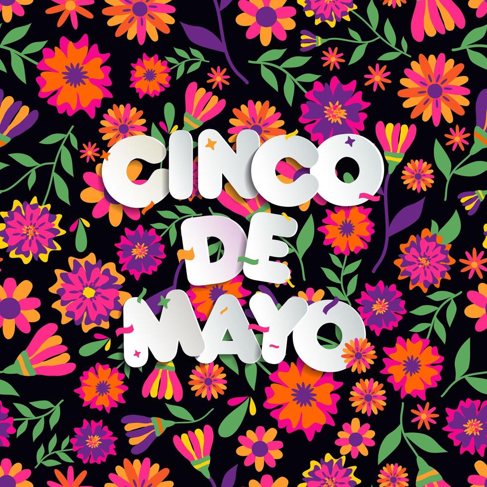 Seamless pattern with flowers and Cinco De Mayo text vector