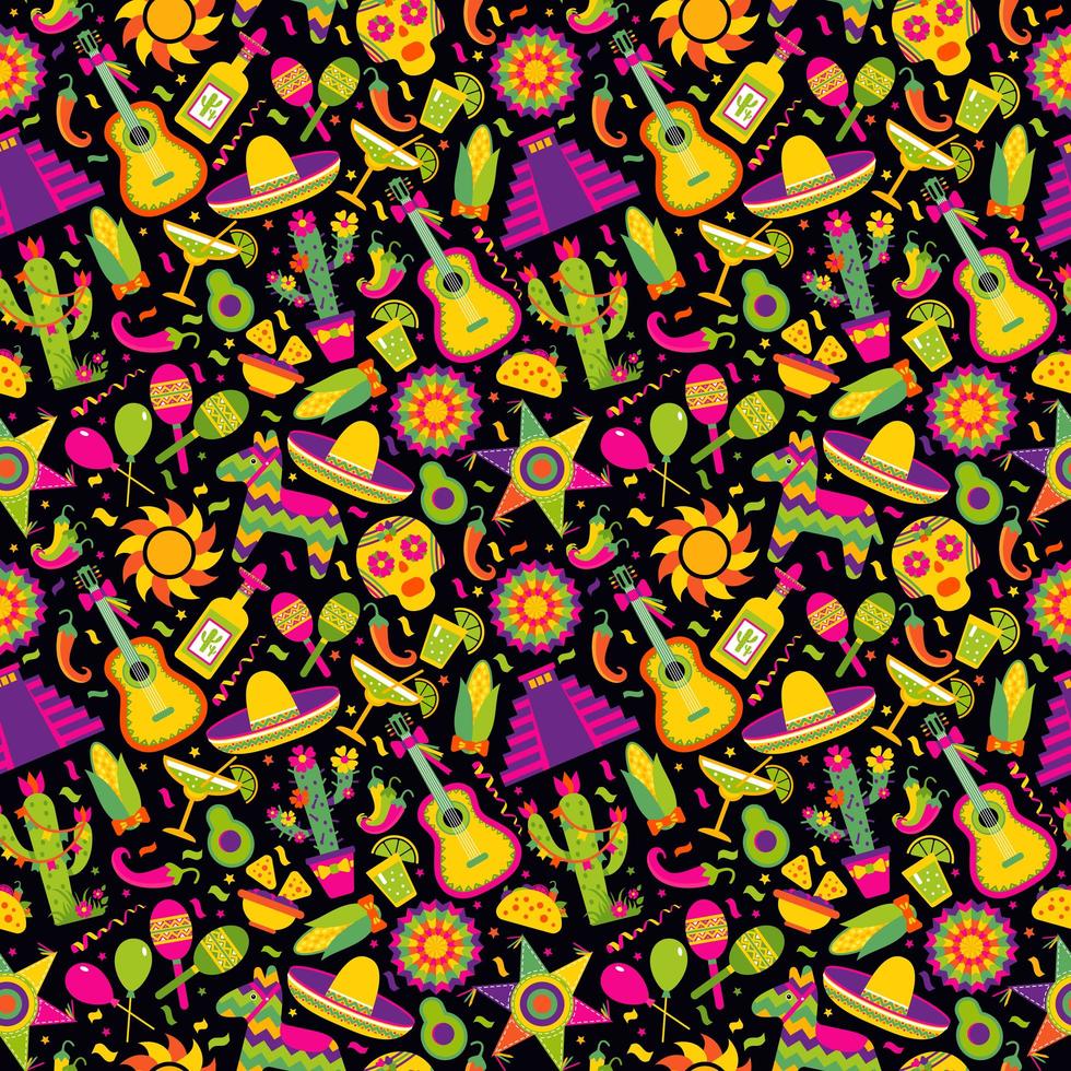 Seamless pattern with Mexican elements vector