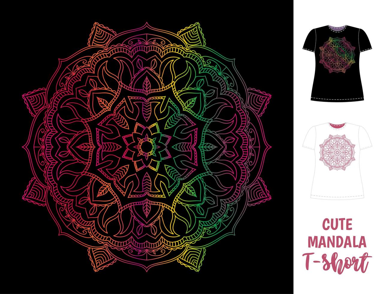 Dark women T-shirt with colorful mandala vector