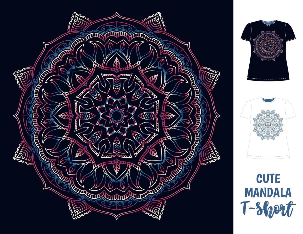 camiseta de mujer oscura con mandala de colores vector