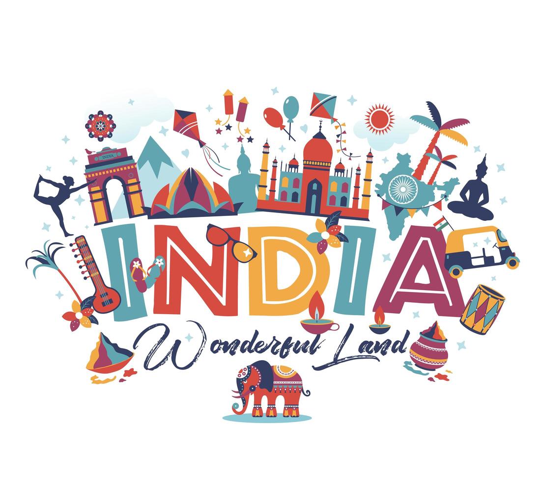 Travel India elements panorama design vector