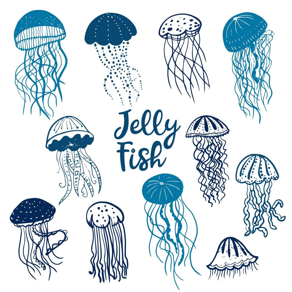 Blue jellyfish seamless pattern vector