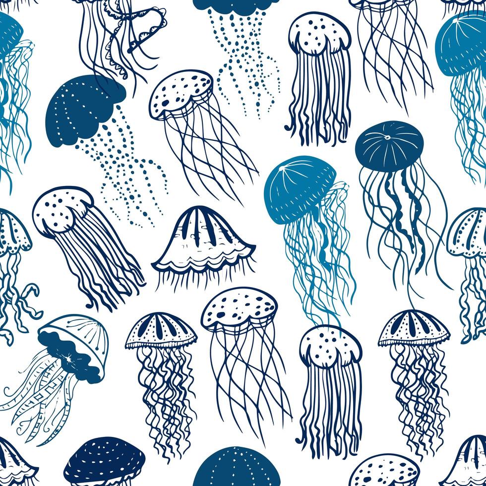 Blue jellyfish seamless pattern vector